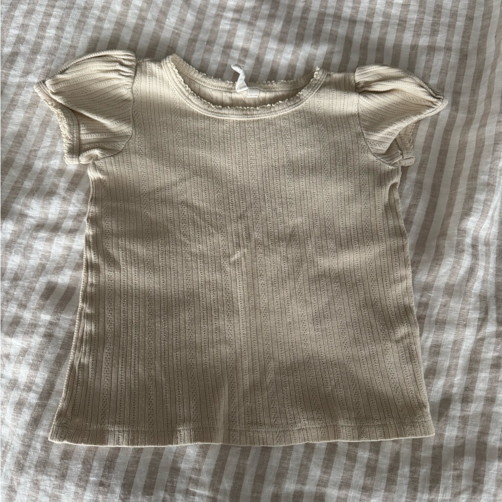 Kids Cream Little Cotton Clothes Pointelle Short Sleeve Top